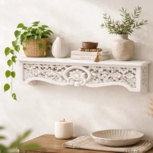מדף עץ רישקש לבן