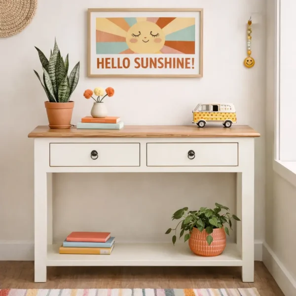 ברטה לבנה קונסולה עץ ברטה בז' – תמונה 1