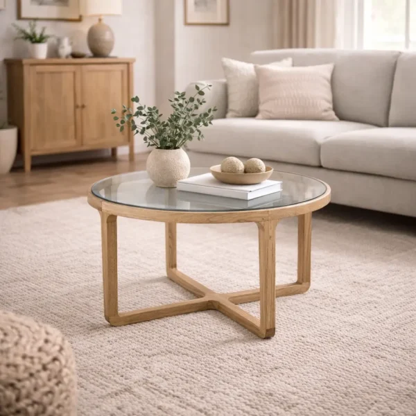 ⁦שולחן סלון הוואנה עגול קטן Glass⁩ – תמונה ⁦1⁩