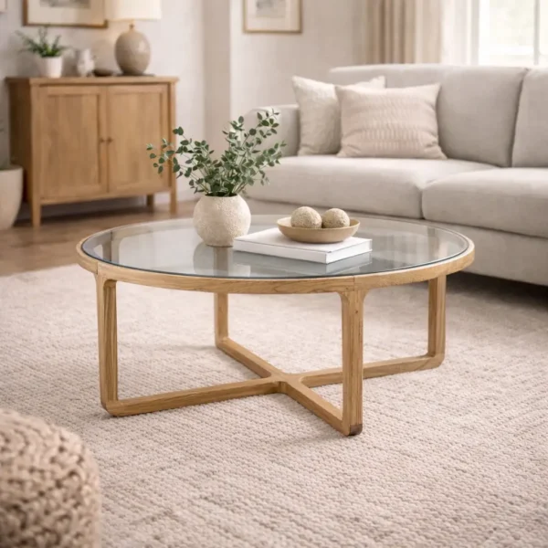 ⁦שולחן סלון הוואנה עגול  Glass⁩ – תמונה ⁦1⁩