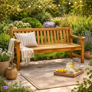 ספסל עץ טיק לאונרד